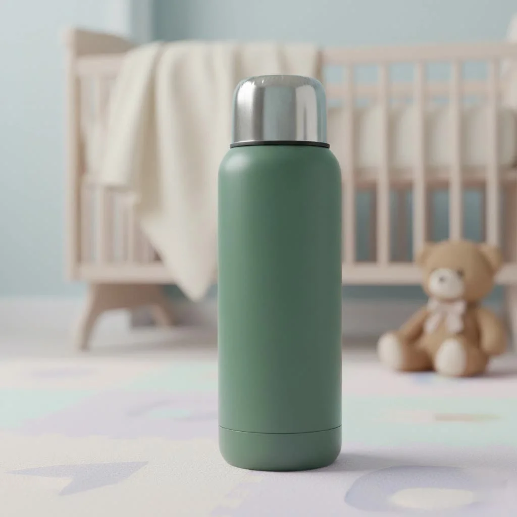 Green Stanley Classic Vacuum Bottle on a wooden surface