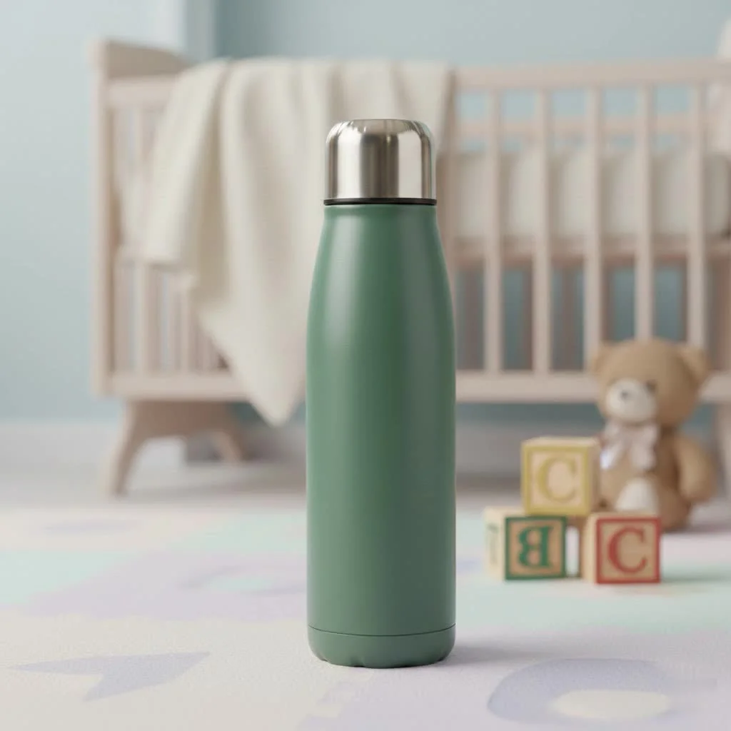 Vibrant blue thermos water bottle on a clean background